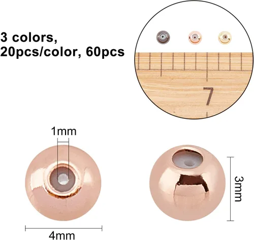Miniatura 2 de SUPERFINDINGS 60 cuentas de tapón de 0.157 pulgadas (0.157 in), cuentas redondas de goma, 3 colores, cuentas deslizantes, inserto, tapón de goma
