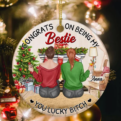 Miniatura 2 de Adorno de Bestie, Congrats On Being My Bettie You Lucky - Adorno de Navidad personalizado, regalos para alma gemela, árbol de Navidad colgante