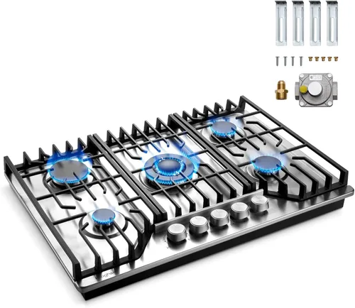 Miniatura 8 de Estufa de 2 quemadores de propano, Hibghse 30 cm de cocina de gas incorporada con estufa de gas NG/LPG convertible de acero inoxidable
