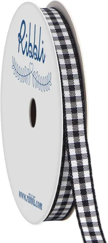 Ribbli Cinta de Guinga Negra y Blanca, 100% Poliéster con Borde Tejido, 0,64 cm x 9,14 metros, Cinta a Cuadros, Cinta de Cuadros de Búfalo (Negra 1)