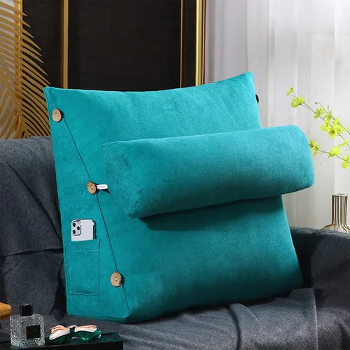 Miniatura 9 de Almohada de lectura y televisión, almohada de cuña de espalda con almohada ajustable para el cuello y bolsillos, almohada de lectura para reposo