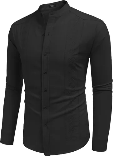 Miniatura 4 de COOFANDY Camisas casuales de lino para hombre, camisa de playa de manga larga con botones