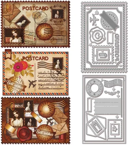 Miniatura 15 de GLOBLELAND Troqueles de corte de fondo de sello postal para hacer tarjetas, boletos, corte de borde, troqueles para bricolaje, álbumes de recortes