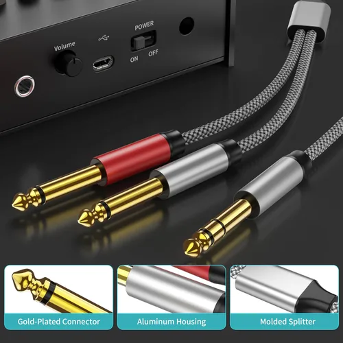 Miniatura 3 de Cable de inserción de 3 pies – Divisor en Y dual de 1/4 mono a estéreo compatible con amplificadores, mezcladores, guitarras, altavoces y más