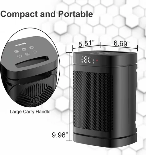 Miniatura 7 de Calentador de espacio para uso en interiores - Calentadores eléctricos QOWETU de 1500 W con termostato, oscilación de 70°, 5 modos, control remoto
