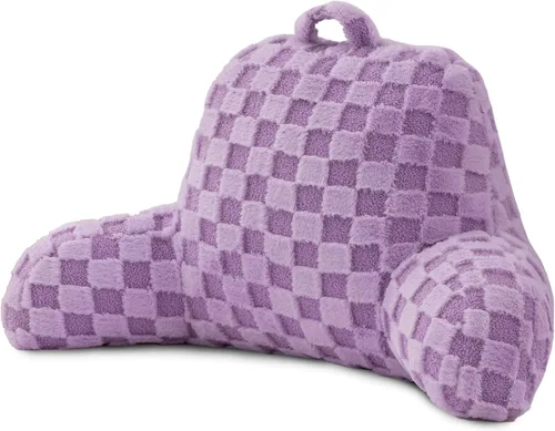 Miniatura 9 de A Nice Night Almohada de lectura de piel sintética, cuadrícula esponjosa a cuadros, almohada de cuña grande para adultos y niños, respaldo con Beige