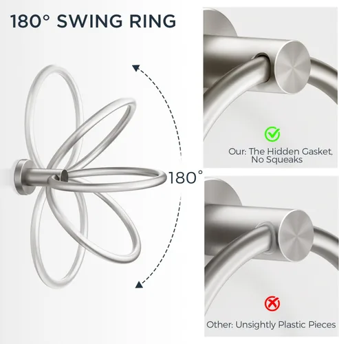 Miniatura 4 de FORIOUS Soporte de pared para papel higiénico, SUS304 de acero inoxidable con doble poste giratorio para rollo de papel higiénico y juego de anillos