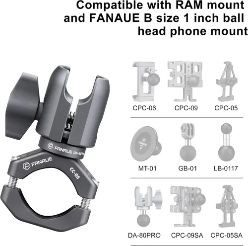 Miniatura 2 de FANAUE Brazo de enchufe único con abrazadera de manillar base de perno en U compatible con soportes RAM, cabezal de bola de 1 pulgada y soporte