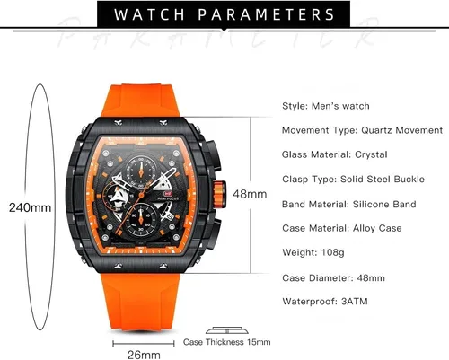 Miniatura 6 de Relojes para hombre de lujo con diseño de esqueleto para hombre, impermeable, correa de silicona ajustable, estilo steampunk, cronógrafo