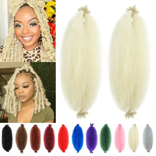 Miniatura 9 de Cabello afro trenzado elástico color marrón claro de 16 pulgadas, paquete de 3 T27, cabello afro preesponjado y trenzado elástico, cabello afro