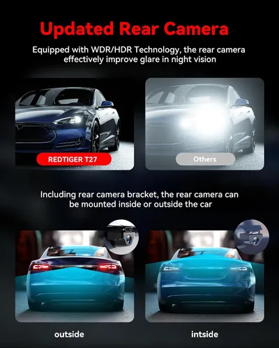 Miniatura 4 de REDTIGER Cámara de espejo T27 frontal y trasera, cámara de espejo retrovisor 4K+2.5K, pantalla táctil UHD de 11 pulgadas, cámara de respaldo