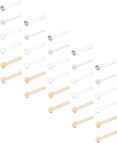 Miniatura 12 de D.Bella Aretes de nariz transparentes de 0.71 oz y 0.71 onzas (0.63 oz), en forma de L, aros de nariz Bioflex, pasadores de nariz rectos, retenedor