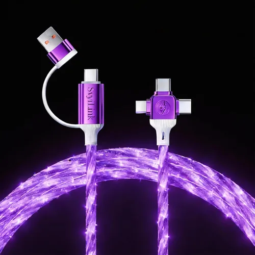 Miniatura 10 de Cable USB PD cargador rápido iluminado (USB 4 en 1 azul), soporta transferencia de datos, se puede utilizar como luz nocturna, longitud del cable