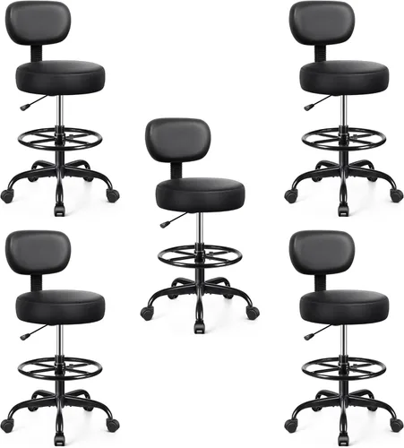 Miniatura 15 de Brick Attic Silla de dibujo con respaldo, taburete ajustable con ruedas, taburete giratorio de piel sintética para oficina, spa, estudio, mostrador