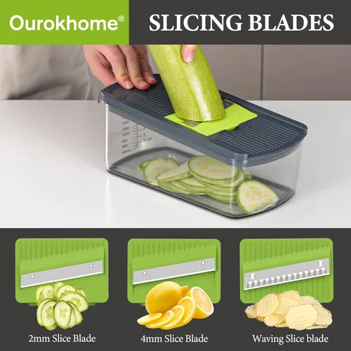 Miniatura 2 de Ourokhome Cortador de mandolina para cocina, rallador de verduras seguro para manos con 6 cuchillas de mandolina, cortador de gofres para papas