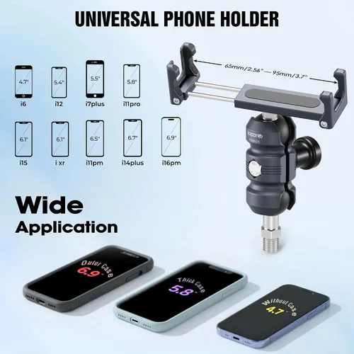 Miniatura 6 de Kit de soporte antirrobo para teléfono de motocicleta, con tornillo M10 para instalación de espejo, cabeza de bola de 0.984 in y barra corta