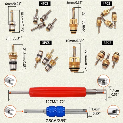Miniatura 3 de Taiss Kit de accesorios de núcleo de válvula de aire acondicionado de coche, 102 Uds., con herramienta de extracción de núcleo de válvula, R12