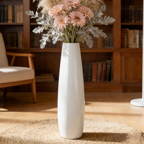 Miniatura 12 de Florero alto de cerámica de 17.7 pulgadas, florero grande blanco para sala de estar, decoración moderna del hogar, oficina, dormitorio, cocina