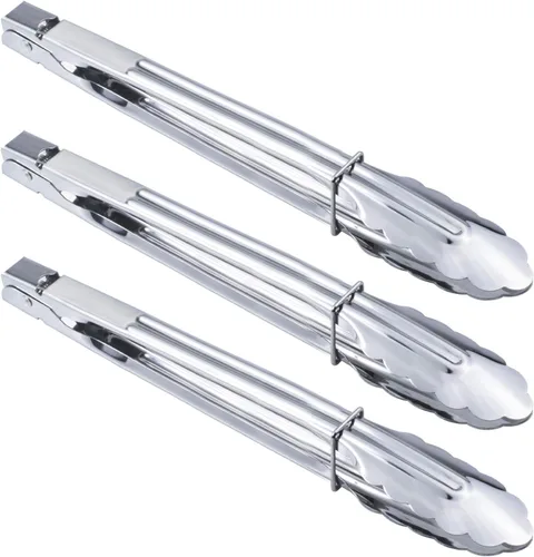 Miniatura 11 de HINMAY Juego de pinzas de cocina de acero inoxidable, pinzas de cocina de metal (7, 9, 12 pulgadas, 3 piezas)