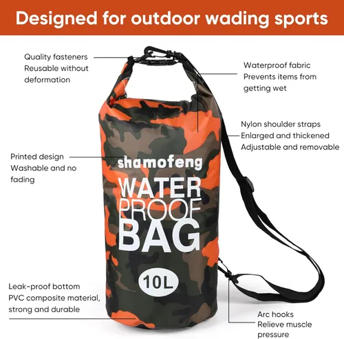 Miniatura 4 de Bolsa seca impermeable de 5L/10L/15L/20L/30L Mochila de almacenamiento en seco con funda para teléfono, botella de agua plegable, gafas de sol