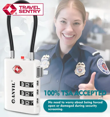 Miniatura 8 de ANVIL Cerraduras de equipaje aprobadas por la TSA - Cerraduras de viaje combinadas TSA008 de alta seguridad con indicador de inspección para maletas