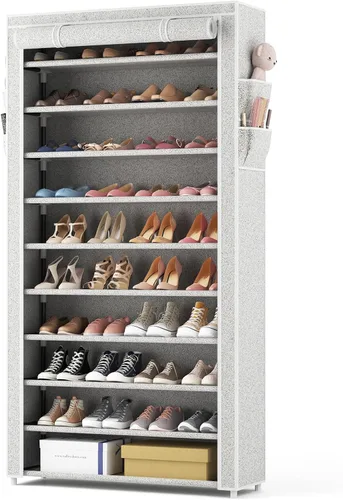 Miniatura 14 de ROJASOP Zapatero con cubiertas, organizador de zapatos grande de 10 niveles, almacenamiento alto para 20-22 pares de zapatos y botas, organizador