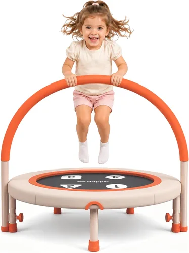 Happin® 36'' Toddler Trampoline Indoor, Foldable Mini Trampoline for Kids Ages 2-6, ASTM Certified, Adjustable Handle, Safety Pad for Indoor &
