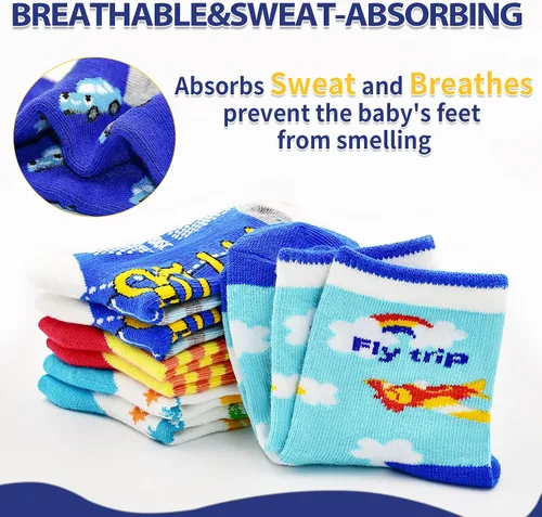 Miniatura 5 de HYCLES Calcetines Antideslizantes para Niños Pequeños, 12 Pares de Calcetines de Algodón con Agarre Antideslizante para Niños y Niñas de 1-7 años