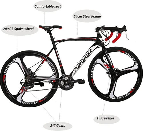 Miniatura 5 de EUROBIKE OBK Bicicleta de carretera para hombres 21.3 in marco 21 velocidad 700C ruedas para hombre bicicleta de viaje