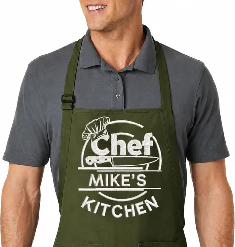 Miniatura 9 de Delantal bordado personalizado con nombre personalizado. Delantal de calidad profesional para hombres y mujeres. Diseño de cocina