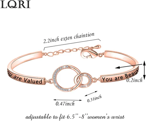 Miniatura 5 de LQRI Inspirational Jewelry - Pulsera de mantra motivacional con texto en inglés You Are Loved You Are Valued You Are Beautiful Self Esteem Daughter
