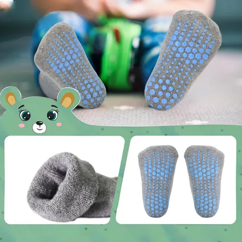 Miniatura 2 de SkiBeaut Calcetines antideslizantes para niños pequeños, 6 pares de medias pantorrillas, almohadilla gruesa antideslizante, calcetines cálidos