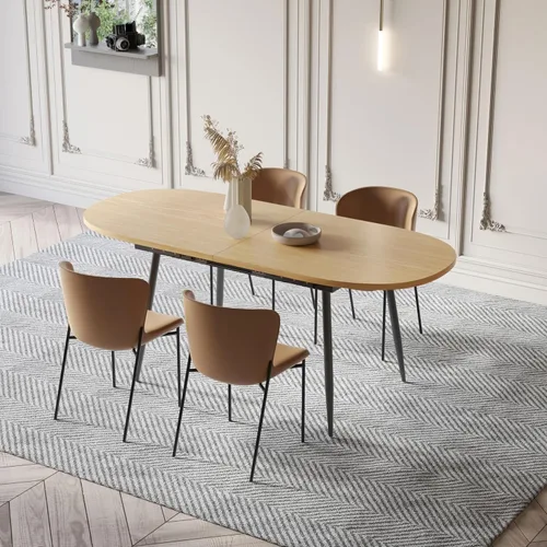 Miniatura 7 de Mesa de comedor extensible de 75 x 32 pulgadas, mesa ovalada de madera con patas de metal, ahorro de espacio, extensible de 59 a 75 pulgadas