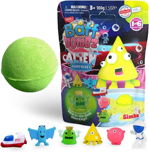 Zimpli Kids Bomba de baño sorpresa extragrande de Alien, 1 de 6 juguetes sorpresa de Alien para coleccionar, uno por bomba Baff, favoritos para