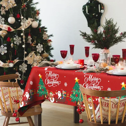 Miniatura 5 de Mantel de Navidad, 2 piezas de mantel desechable de plástico rojo, mantel de 54 x 108 pulgadas para decoraciones de Navidad, mantel de árbol