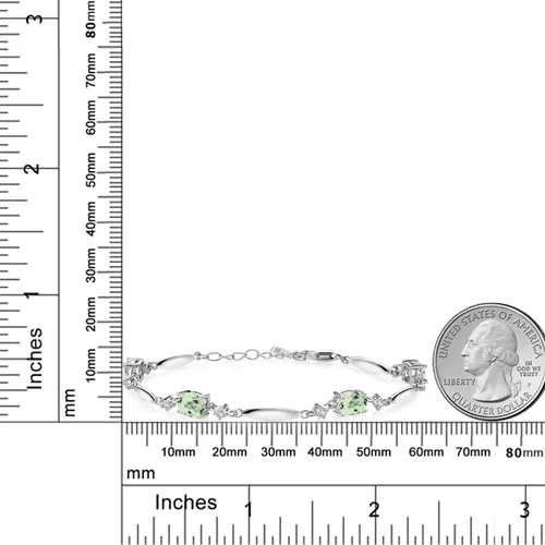 Miniatura 19 de Gem Stone King 925 Sterling Silver Gemstone Birthstone and White Created Sapphire Tennis Bracelet For Women Oval 7X5MM and 2MM 6 Inch + 1 Inch