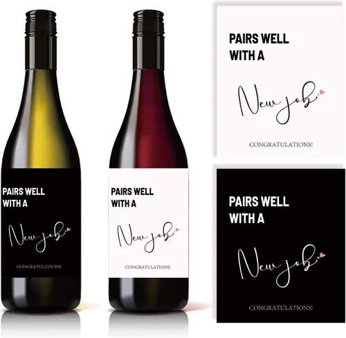 4 etiquetas de vino de trabajo, combina bien con calcomanías para botellas de vino de un nuevo trabajo, etiquetas de vino de nueva vida, regalo de
