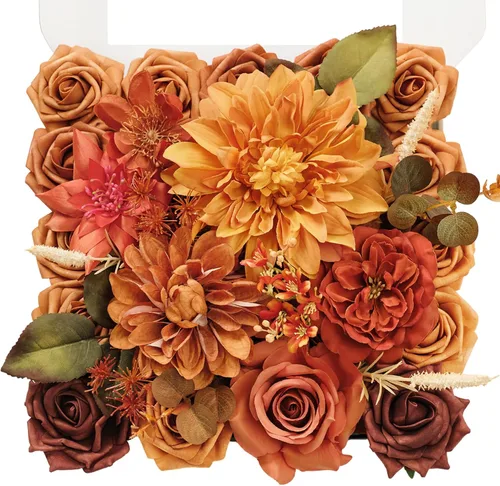 Miniatura 8 de TINGE TIME - Juego de flores artificiales color naranja quemado y azul marino para manualidades, ramos de boda, centros de mesa, arreglos, fiestas