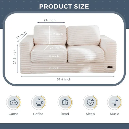 Miniatura 2 de MAXYOYO Silla Puf Gigante para Adultos, Sofá de Piso Biplaza Tapizado con Almohadas y Reposabrazos, Sofá Puf Grande Silla Cojín de Felpa