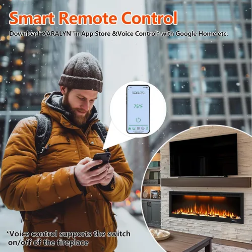 Miniatura 3 de Chimenea eléctrica inteligente de 42 pulgadas con control por aplicación, montaje en pared e insertos de chimenea empotrados en la pared, llama