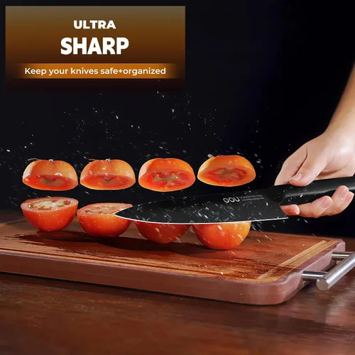 Miniatura 4 de OOU Juego de Cuchillos de Cocina con Bloque - 15 Piezas de Acero Inoxidable de Alto Carbono con Bloques de Afilado Integrados, Negro
