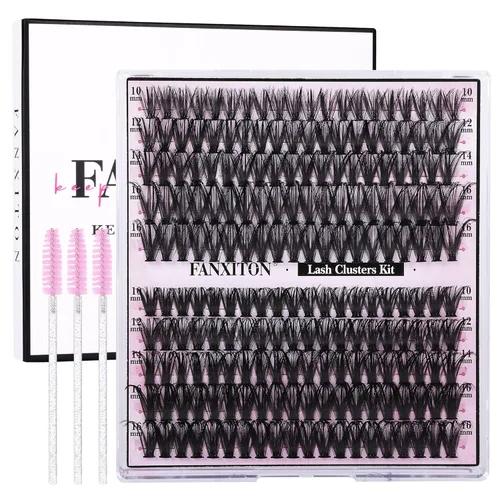 Miniatura 13 de Kit de pestañas en racimo, 280 racimos con cepillo, extensiones rizadas en D, con volumen, 23/64 a 40/64 pulgadas, 40D+50D, pestañas individuales