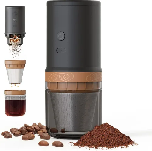 Miniatura 6 de Molinillo de café eléctrico compacto 2 en uno, núcleo de molienda de acero inoxidable SUS420, modelo de doble elaboración, una pulsación, molinillo