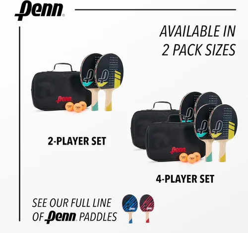 Miniatura 6 de Penn - Juego de palas de ping pong para 4 jugadores, 4 paletas 5.0, 6 bolas de 3 estrellas, 2 bolsas de almacenamiento, goma de grado profesional