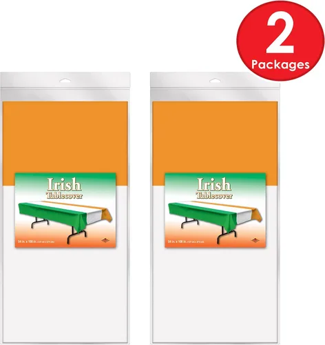 Miniatura 6 de Beistle Mantel irlandés, 54 x 108 pulgadas, 2 piezas, mantel de plástico, mantel rectangular, a rayas, día de San Patricio, decoraciones del día