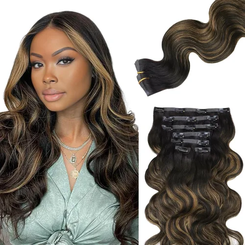 Miniatura 34 de Lashey - Extensiones de cabello con clip sin costuras, de cabello humano real, 7 unidades, 110 g, 14 pulgadas, color negro natural, lacio