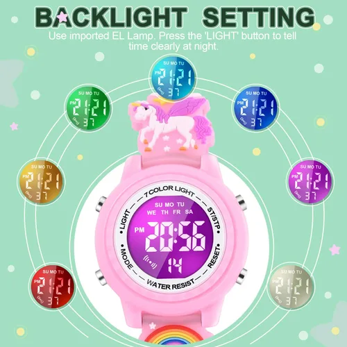Miniatura 3 de Relojes impermeables de dibujos animados 3D para niños con alarma, los mejores regalos de juguetes para niñas de 3 a 10 años