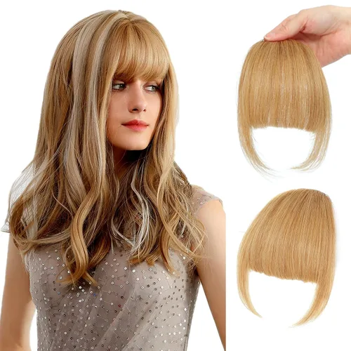 Miniatura 22 de Flequillo con clip de cabello 100 % humano, cortina de adelgazamiento de aire para mujer, plana natural, curvada, delgada, falsa rubio ceniza