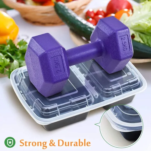 Miniatura 6 de Enther Contenedores de preparación de comidas [paquete de 20] 2 compartimentos con tapas, caja Bento para almacenamiento de alimentos, sin BPA
