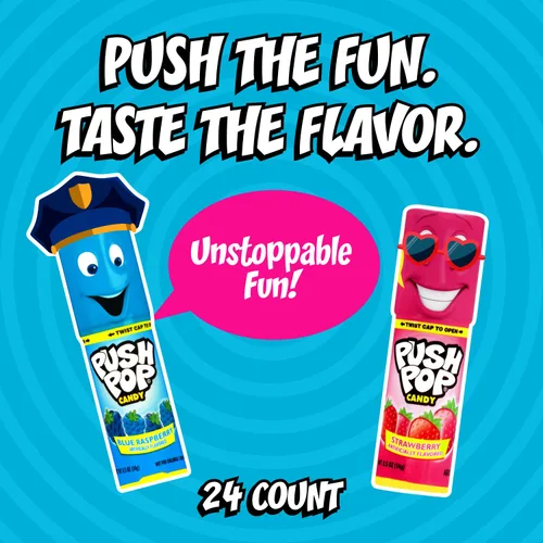 Miniatura 3 de Push Pop Paletas, paquete variado de caramelos duros, 10 paletas envueltas individualmente en sabores afrutados, tamaño completo, dulces divertidos